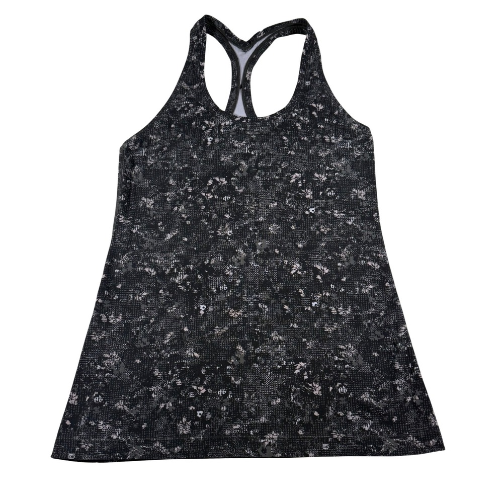 Lululemon Racerback Tank Top Black Grey Floral Print Women's size 8